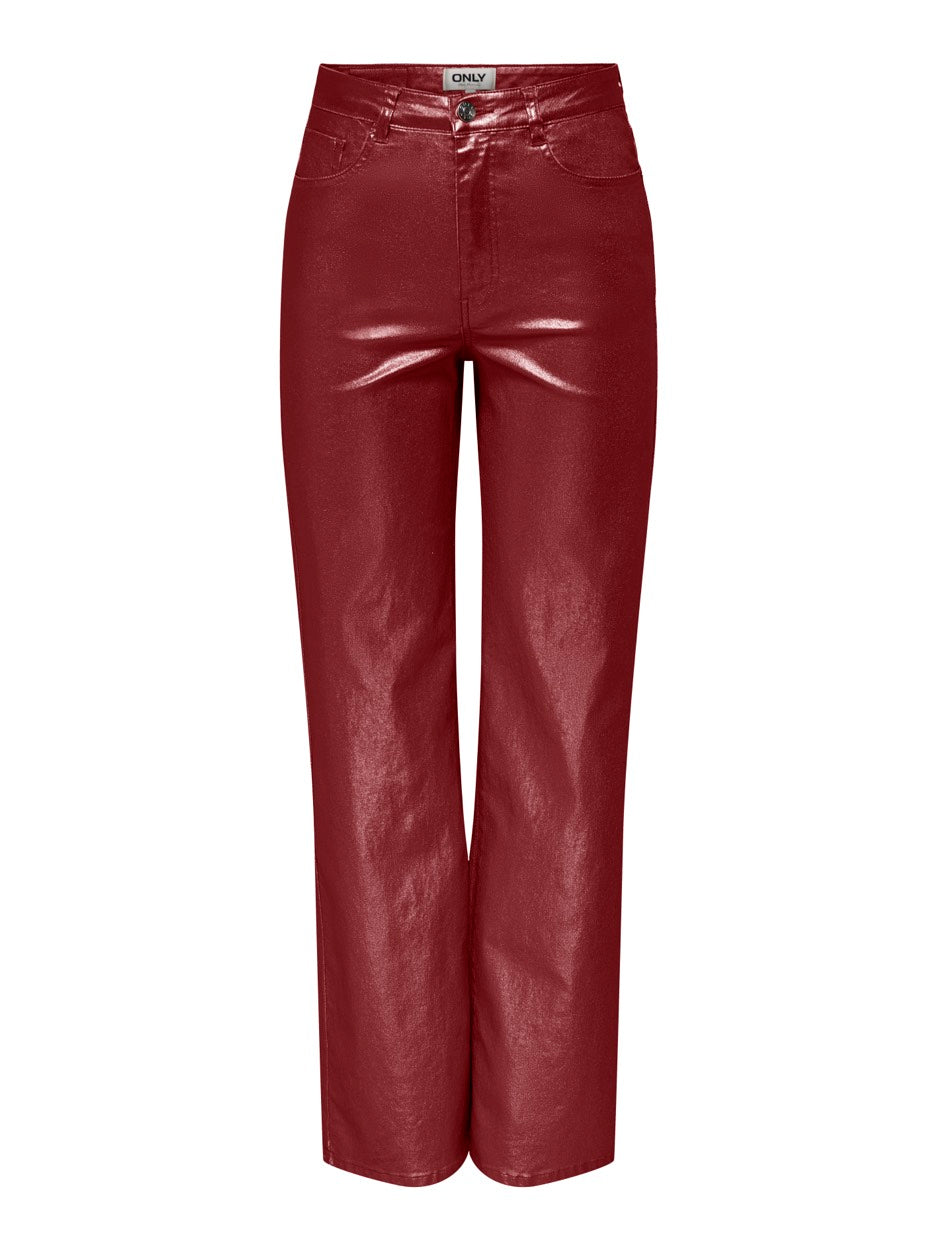 Onljuicy-viv Hw W Metal Coated Pant - Bordeaux