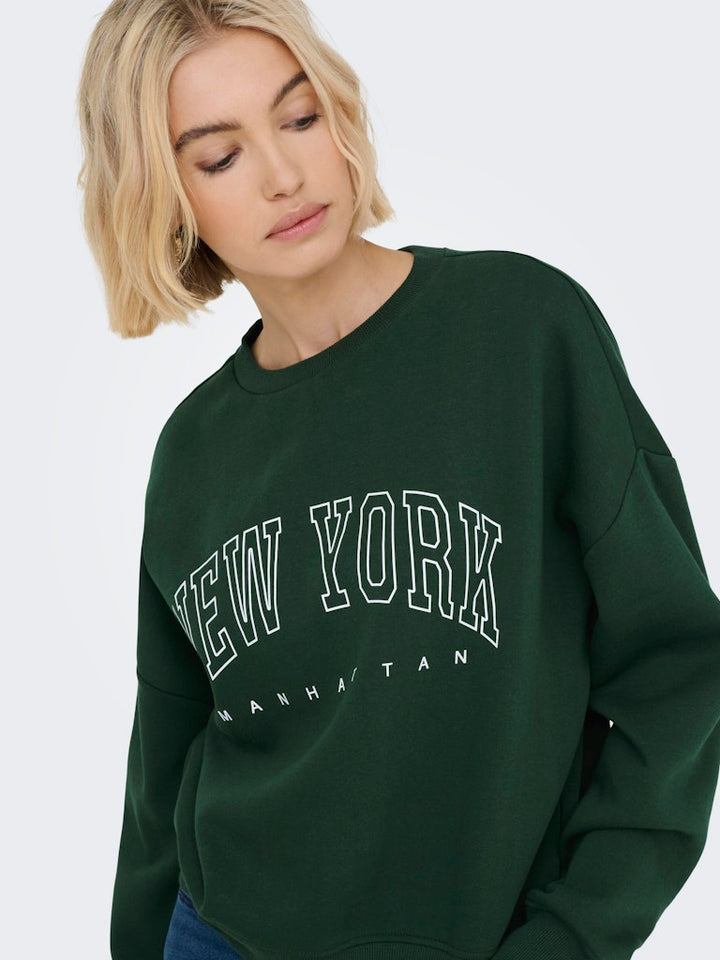 Onlsweat Life L/s Crew O.size State Noos - Donkergroen