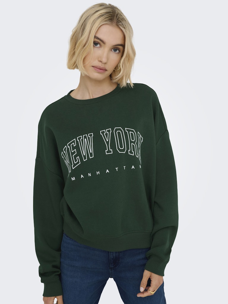 Onlsweat Life L/s Crew O.size State Noos - Donkergroen