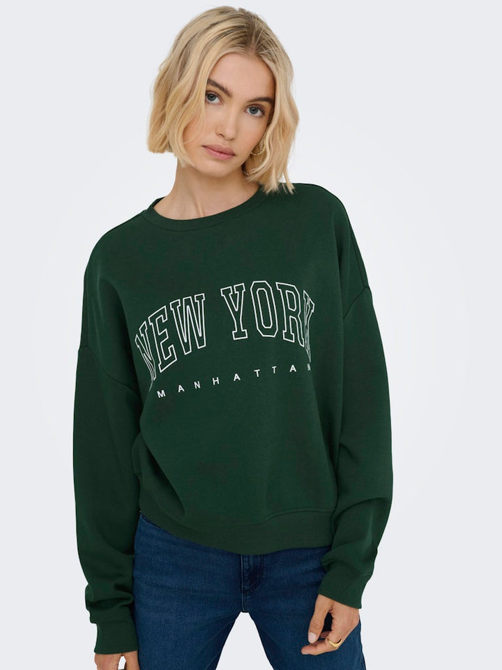 Onlsweat Life L/s Crew O.size State Noos - Donkergroen