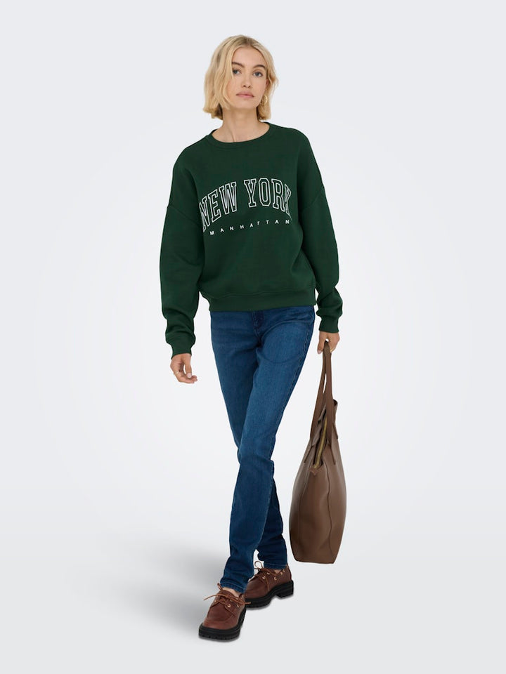 Onlsweat Life L/s Crew O.size State Noos - Donkergroen