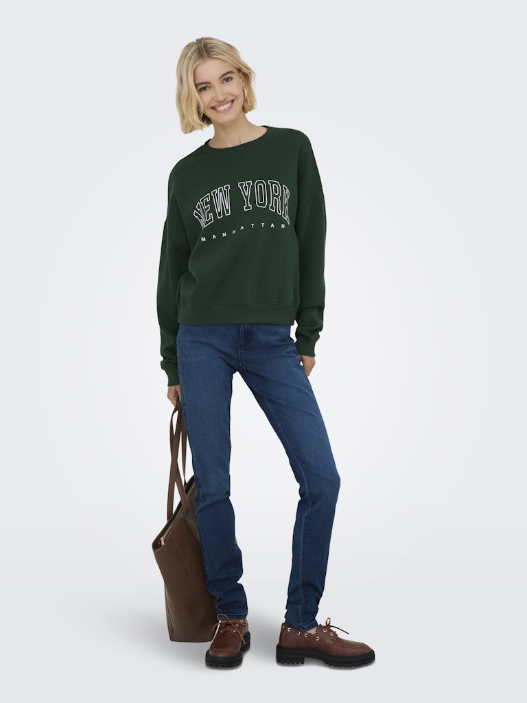 Onlsweat Life L/s Crew O.size State Noos - Donkergroen