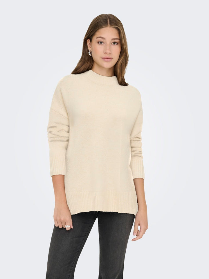 Onlhazel Ls Highneck Overs Pull Knt Noos - Ecru
