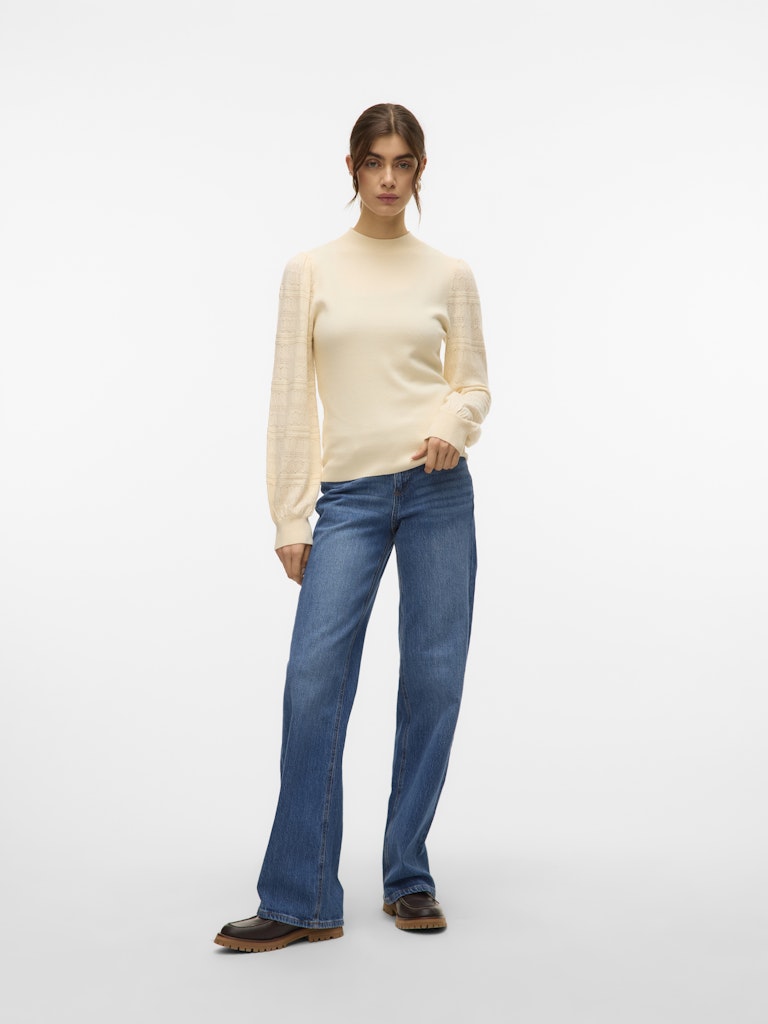 Vmnewlimone Ls Highneck Pullover Boo - Ecru