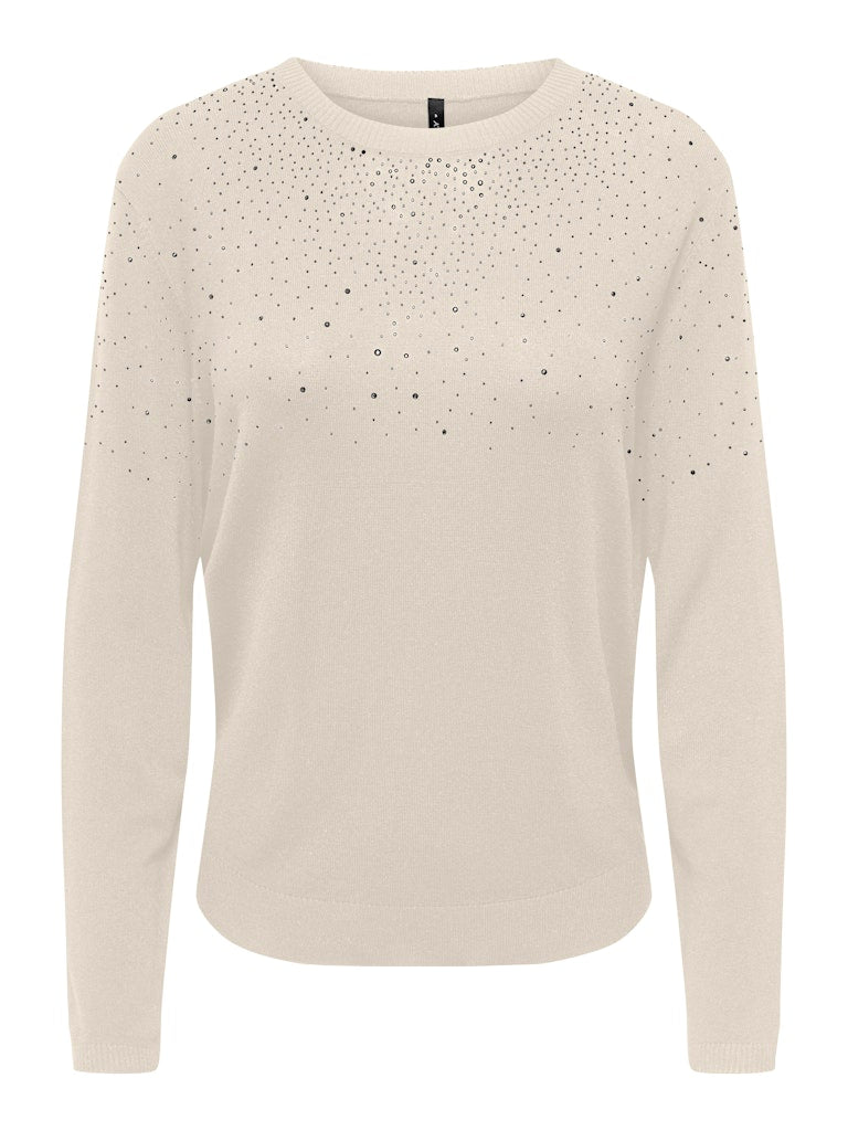 Onlanabella Ls Bling O-neck Knt - Ecru Dessin