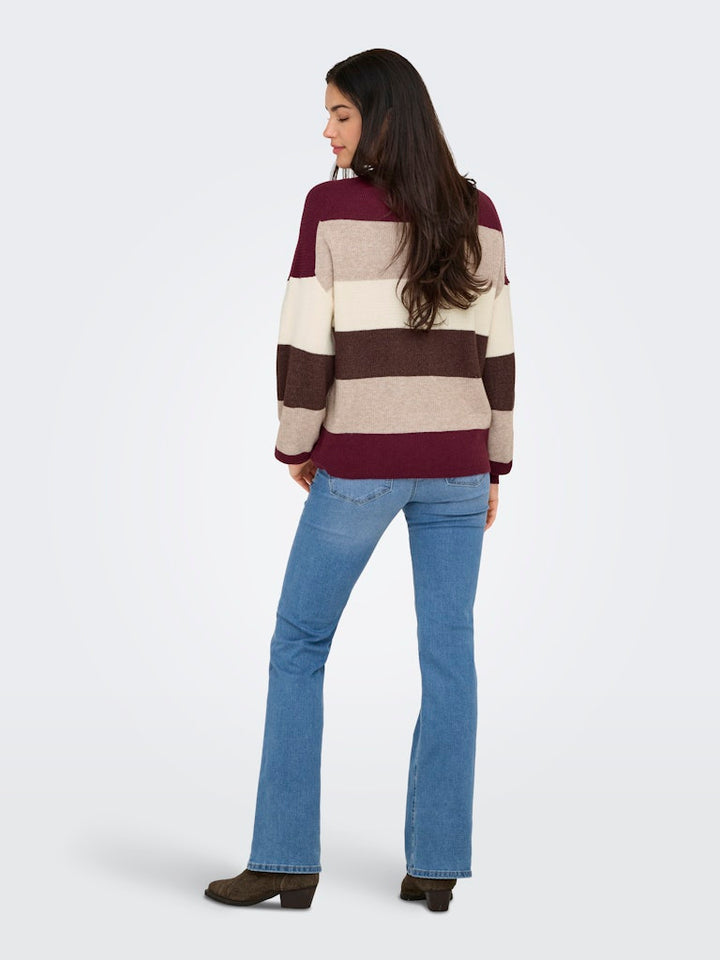 Onlatia L/s Stripe Pullover Knt Noos - Rood Dessin