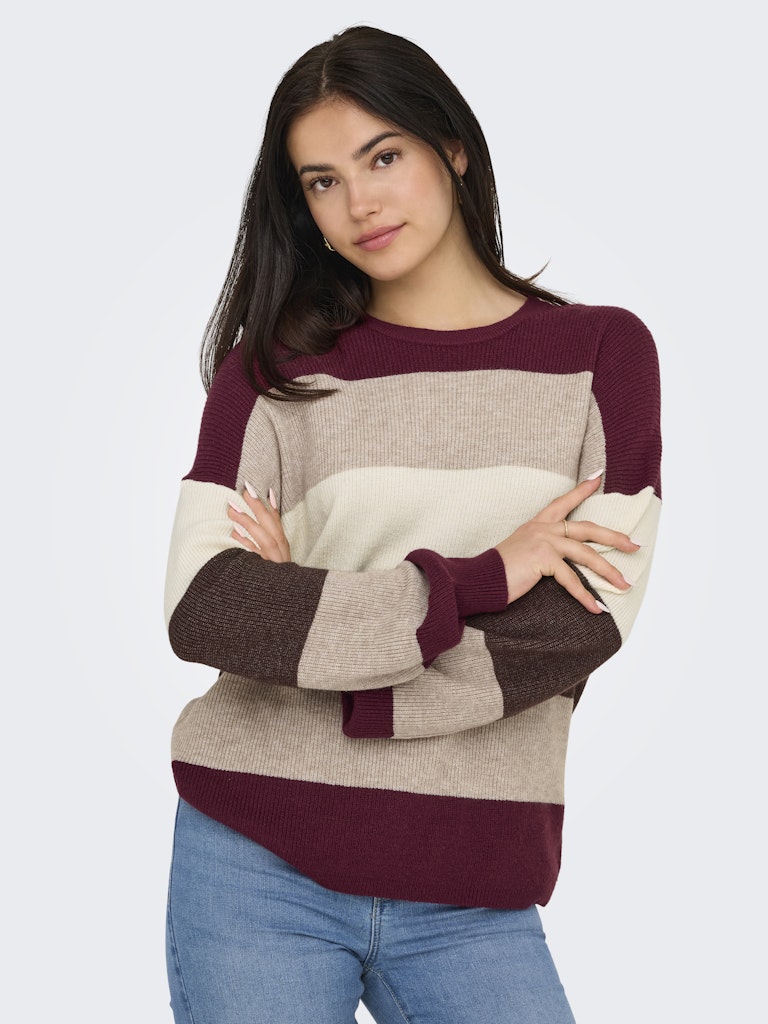 Onlatia L/s Stripe Pullover Knt Noos - Rood Dessin