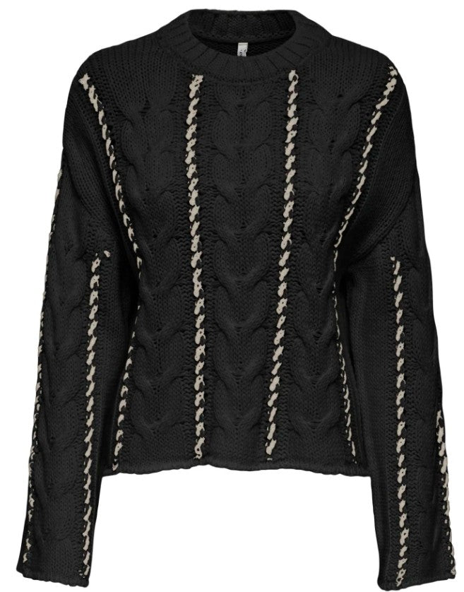 Onltessa Ls Cabel Stitch O-neck Cc Knt - Zwart Dessin