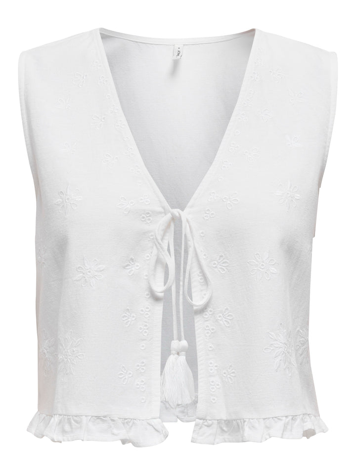 Onljakiri Linen S/l Emb Vest Ptm - Off-white