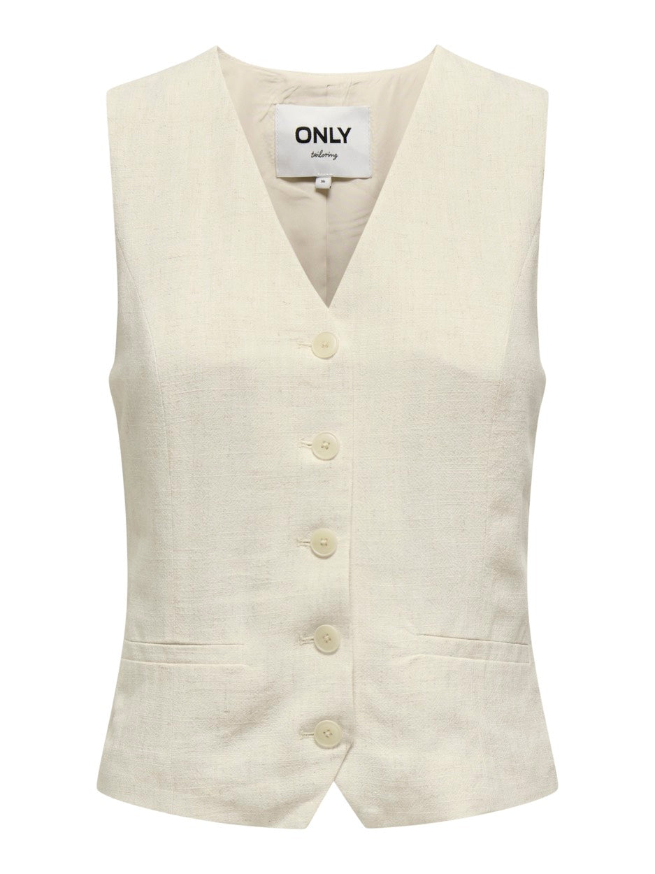 Onliris-siesta S/l Linen Bl Vest Tl - Beige