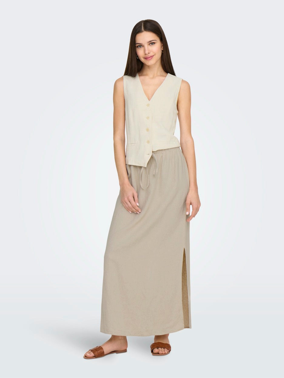 Onliris-siesta S/l Linen Bl Vest Tl - Beige