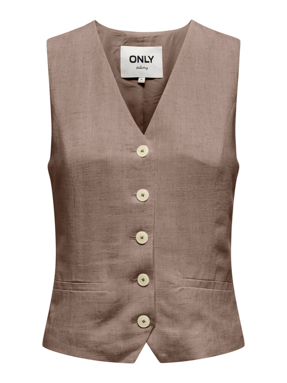 Onliris-siesta S/l Linen Bl Vest Tl - Taupe