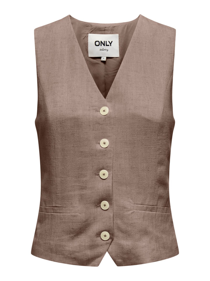Onliris-siesta S/l Linen Bl Vest Tl - Taupe