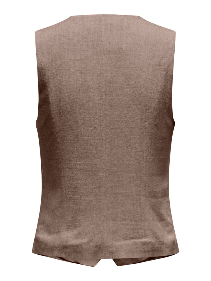 Onliris-siesta S/l Linen Bl Vest Tl - Taupe