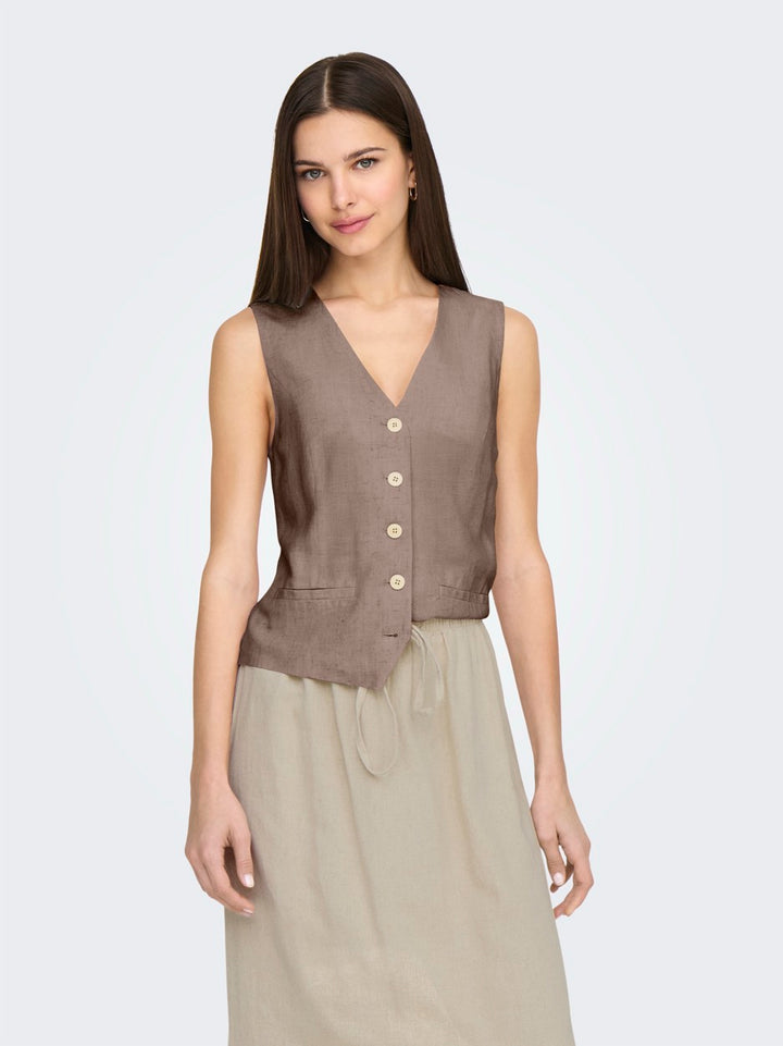 Onliris-siesta S/l Linen Bl Vest Tl - Taupe