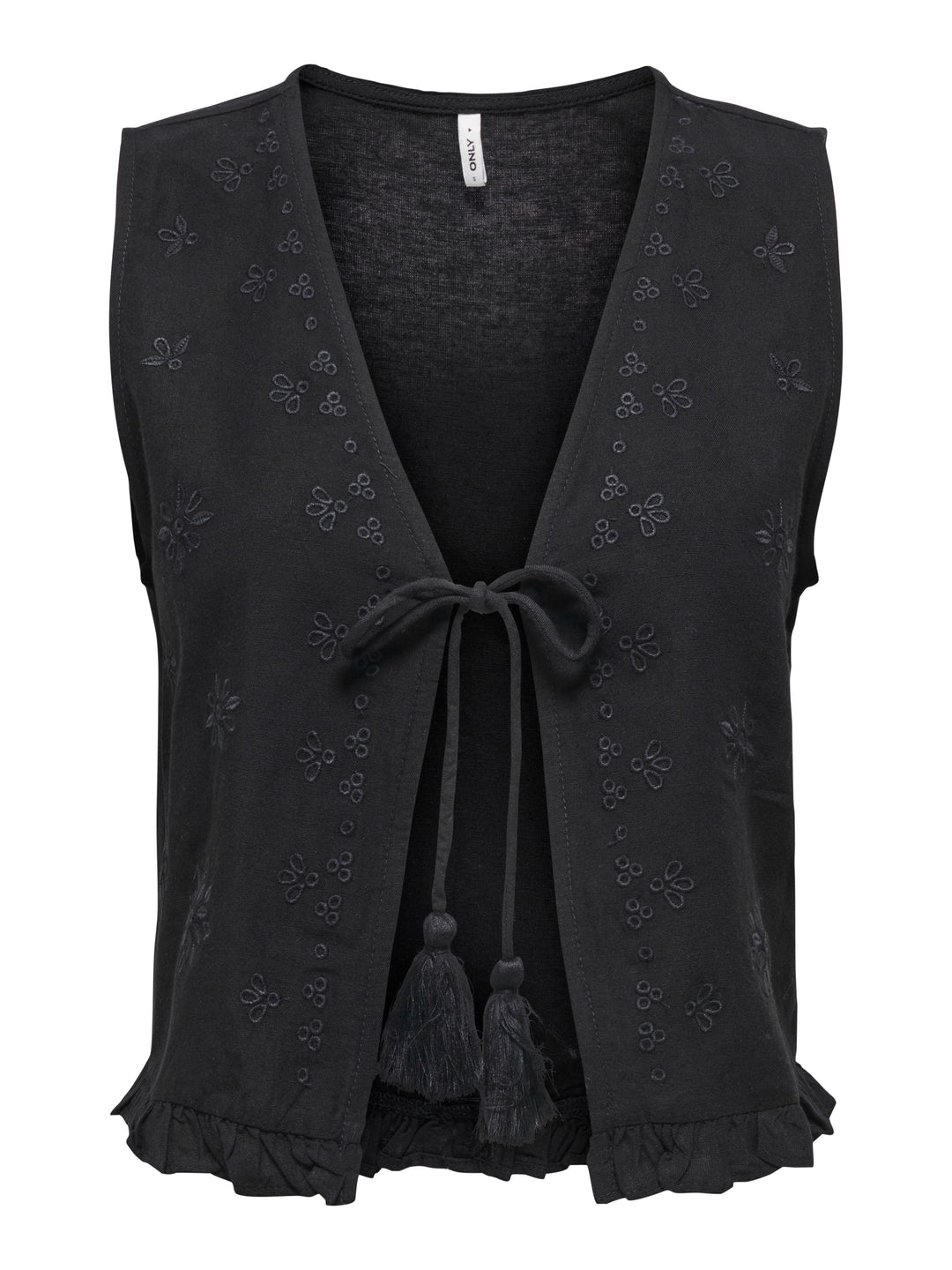 Onljakiri Linen S/l Emb Vest Ptm - Zwart