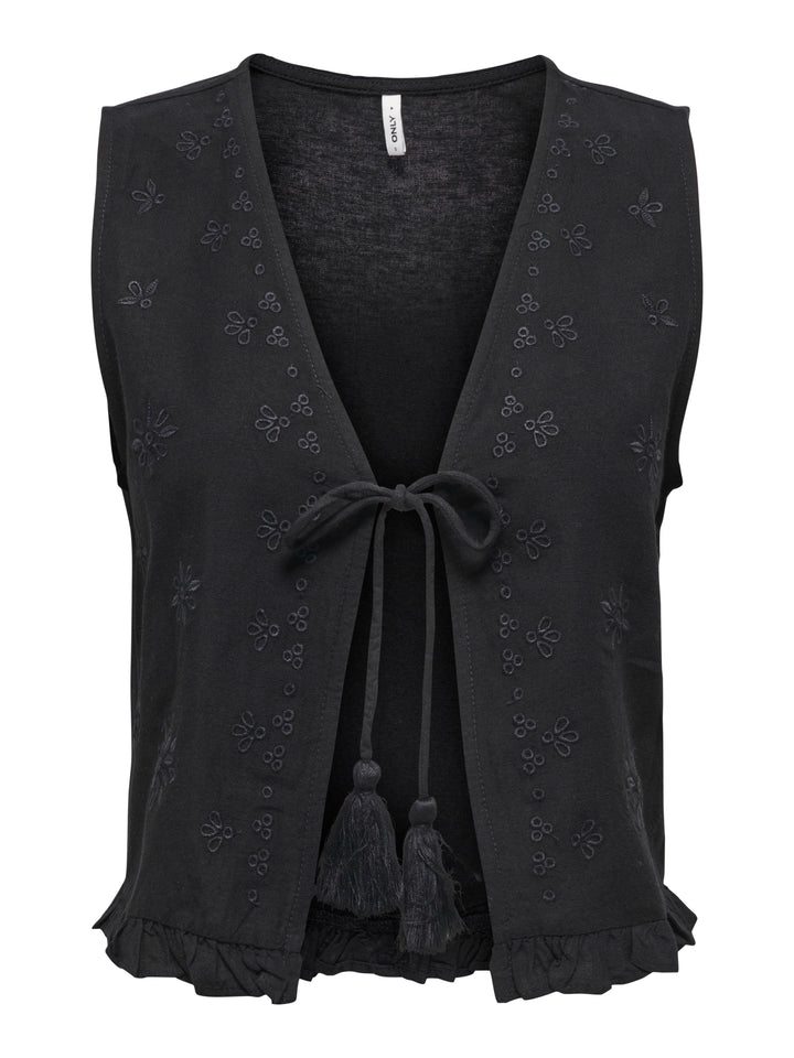 Onljakiri Linen S/l Emb Vest Ptm - Zwart