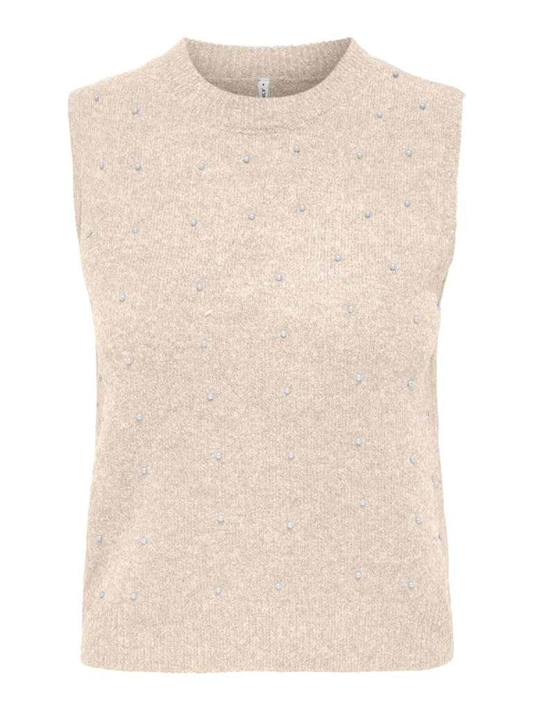 Onlrenata Sl O-neck Pearl Vest Knt - Off-white
