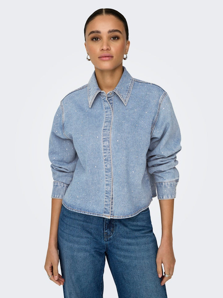 Onlmaggiemay L/s Rhinest Dnm Shirt - Blue Denim