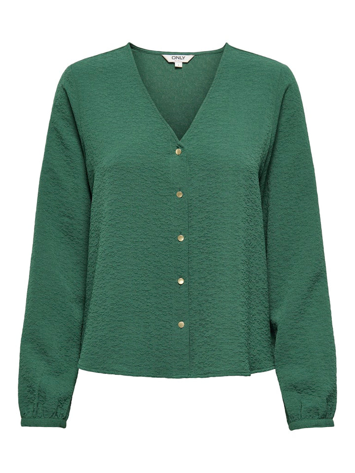 Onlsvenda Fr L/s Button Top Wvn Cs - Donkergroen