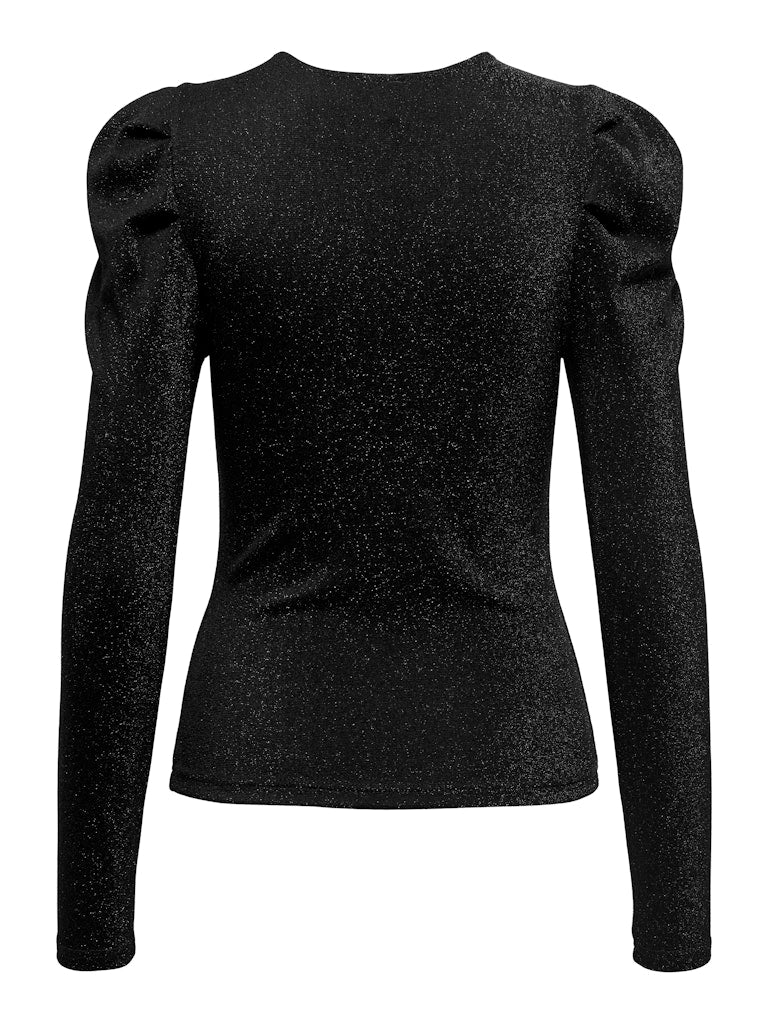 Onlrich L/s Glitter Puff Top Jrs - Zwart