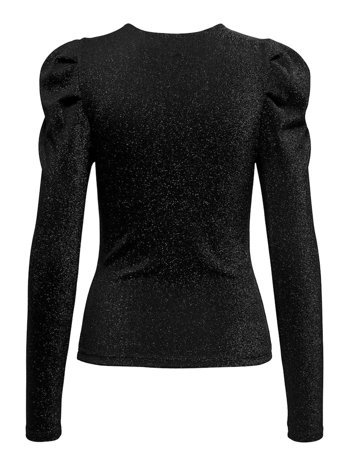 Onlrich L/s Glitter Puff Top Jrs - Zwart