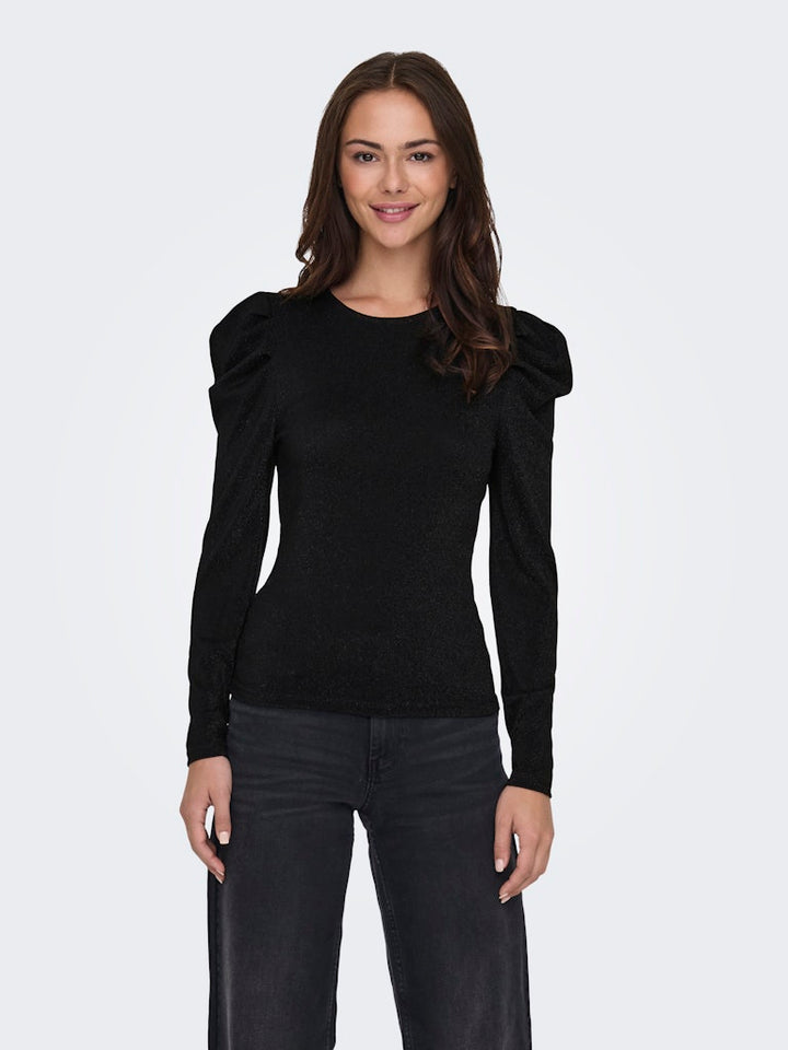Onlrich L/s Glitter Puff Top Jrs - Zwart