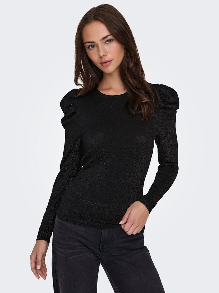 Onlrich L/s Glitter Puff Top Jrs - Zwart