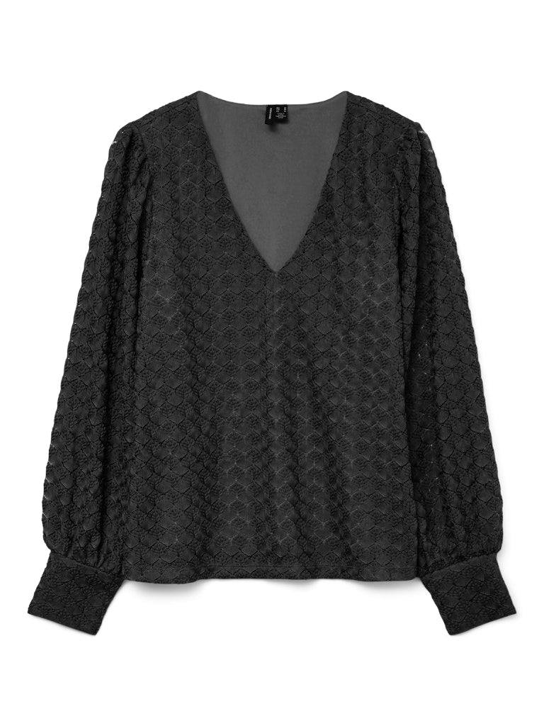 Vmbecca Ls V-neck Lace Top Jrs Noos - Zwart