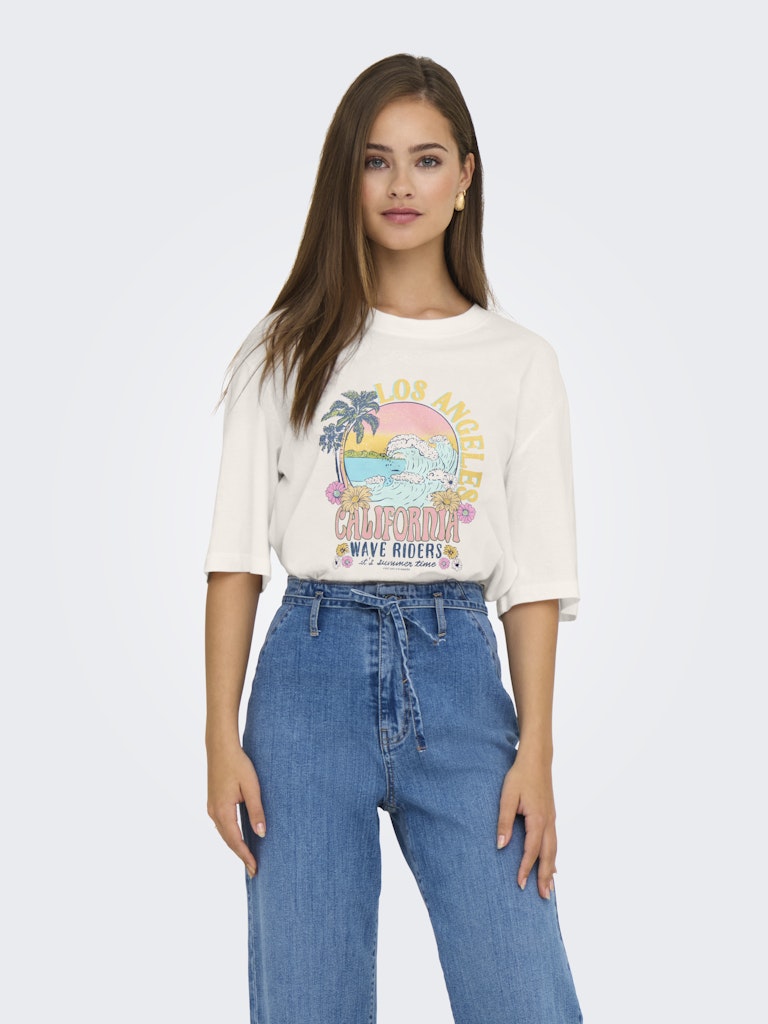 Jdybena Ss Loose Fit Print Top - Off-white