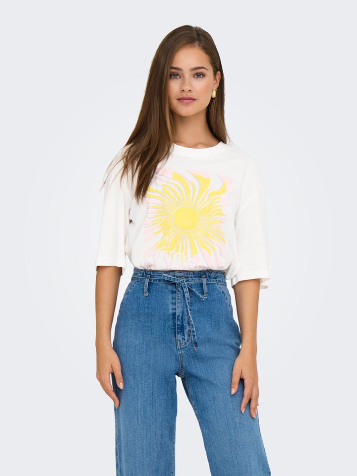 Jdybena Ss Loose Fit Print Top - Off-white