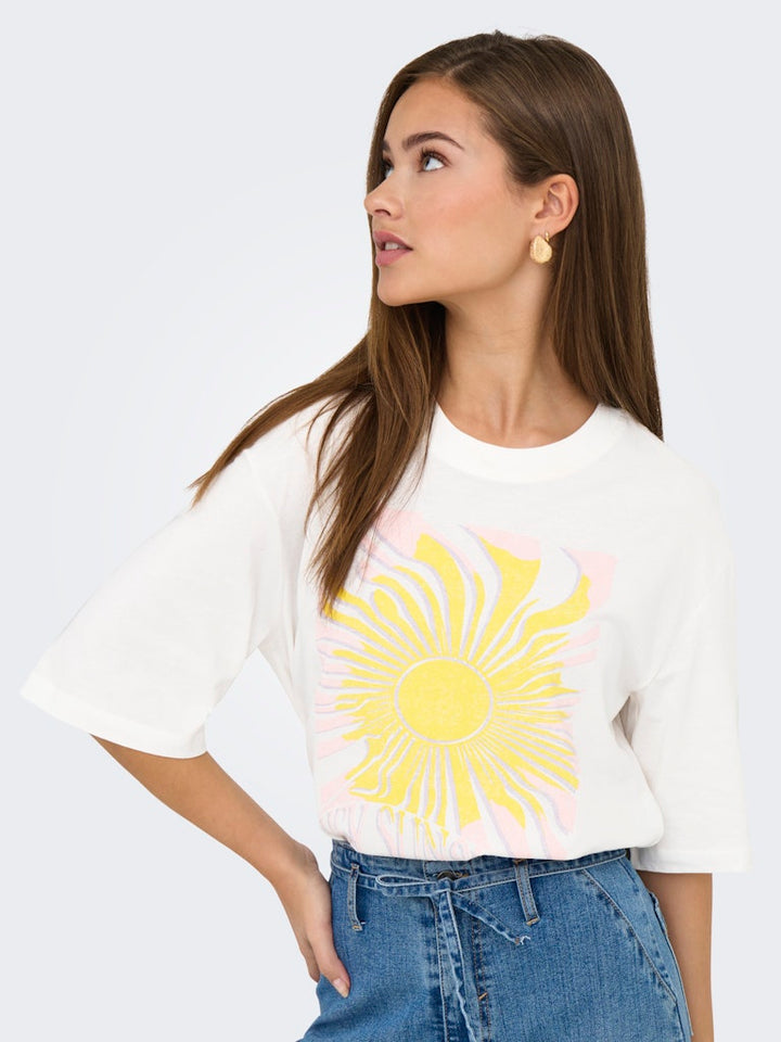 Jdybena Ss Loose Fit Print Top - Off-white