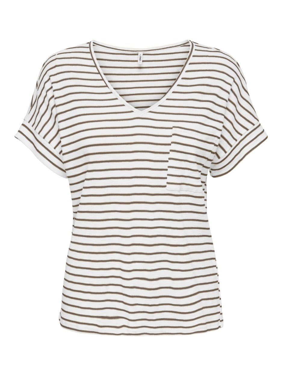 Onliben S/s Moster V-neck Glitter T - Ecru Dessin