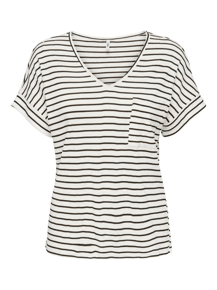 Onliben S/s Moster V-neck Glitter T - Ecru Dessin