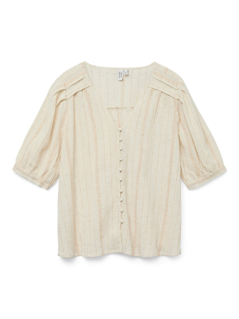 Vmdahlia S/s V-neck Shirt Wvn Btq - Ecru Dessin