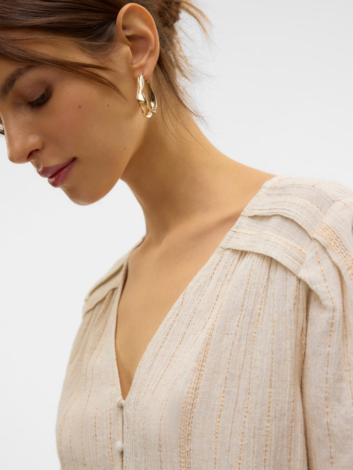 Vmdahlia S/s V-neck Shirt Wvn Btq - Ecru Dessin