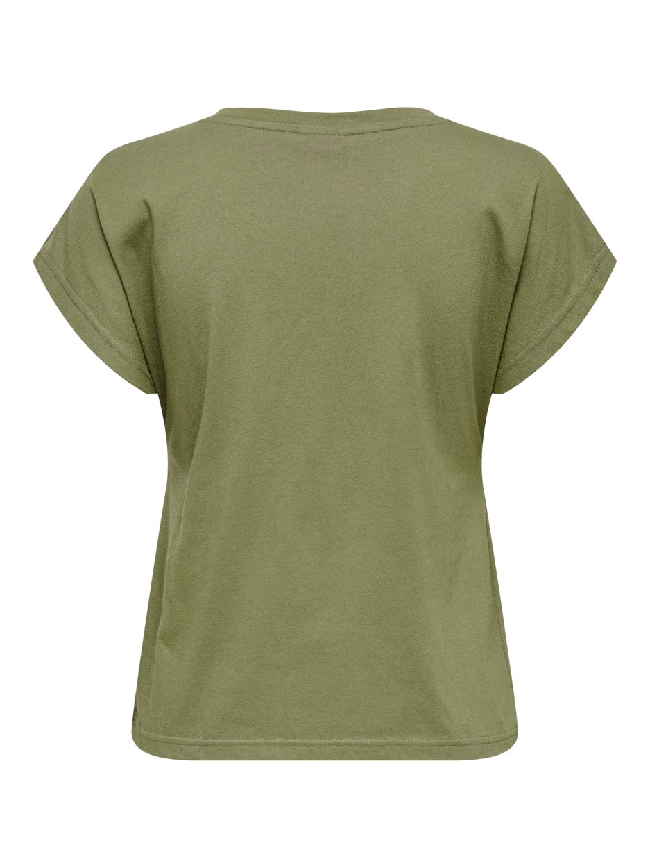 Jdyrose Ss O-neck Emb Top - Army