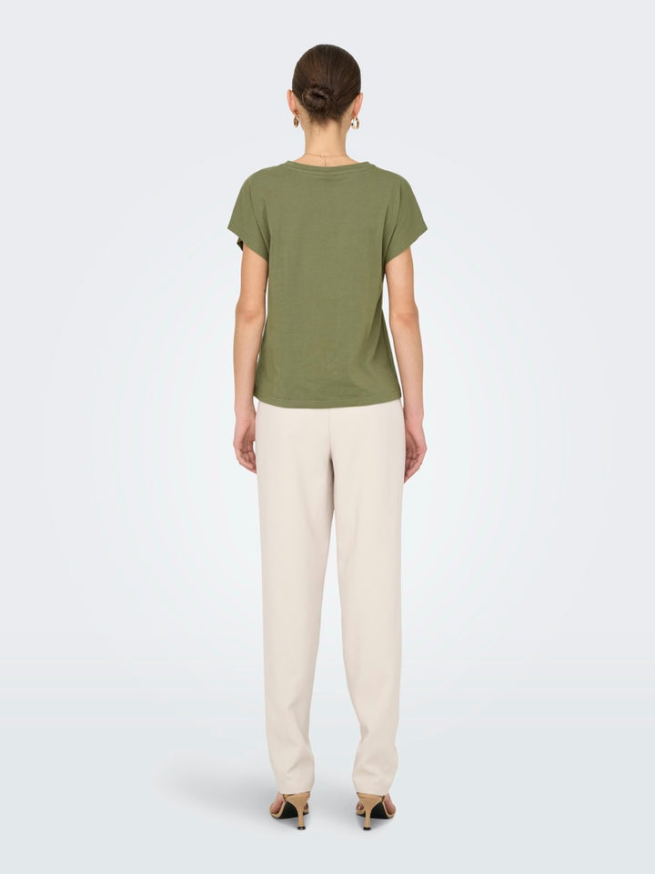 Jdyrose Ss O-neck Emb Top - Army