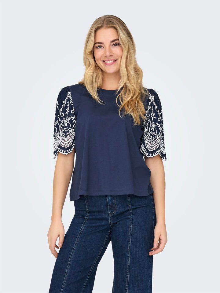 Jdyoma Broderie Anglaise Top Jrs - Navy