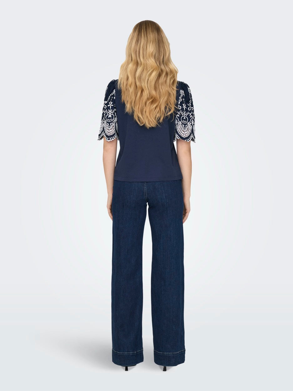 Jdyoma Broderie Anglaise Top Jrs - Navy