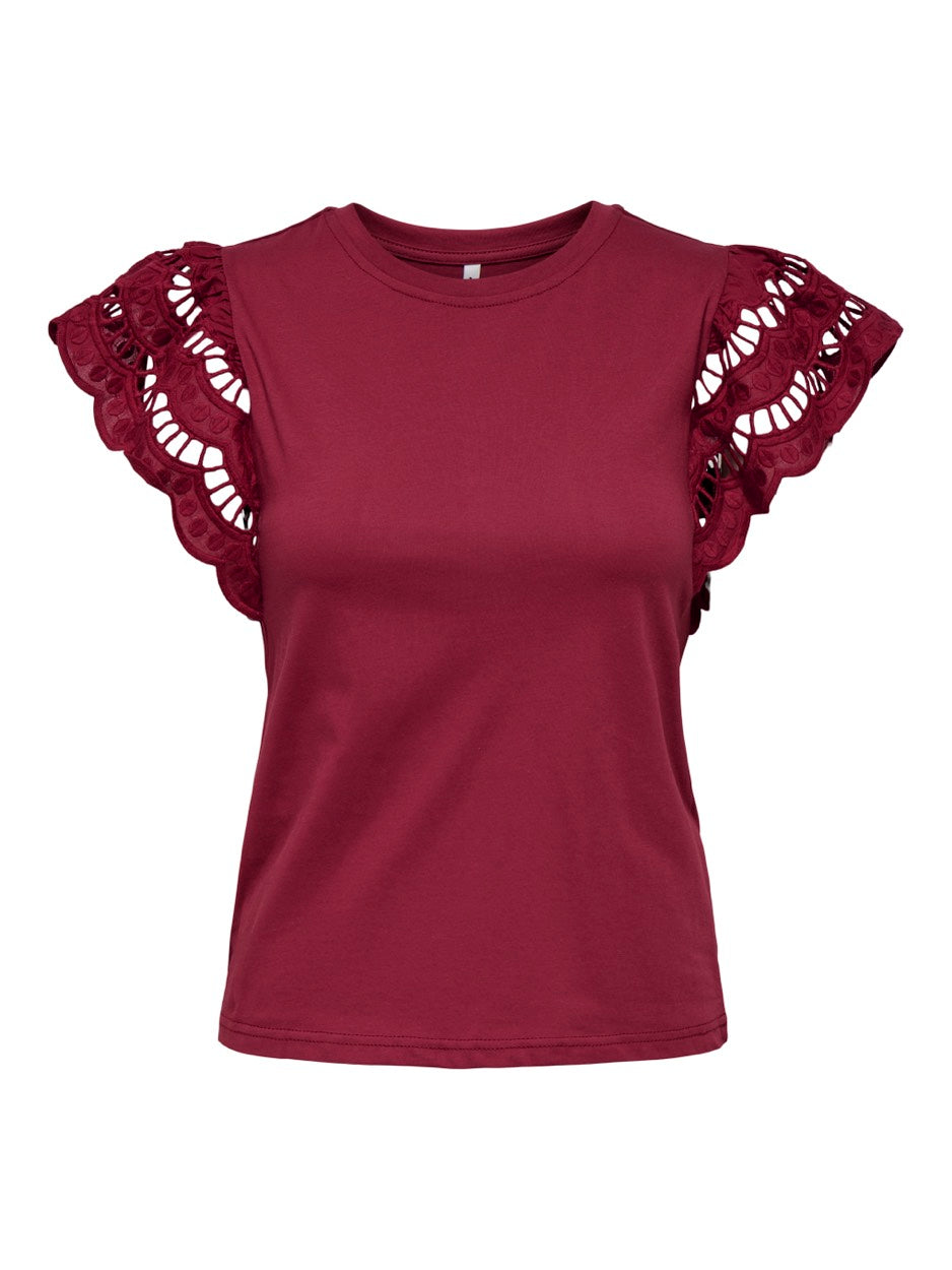 Onlmacy S/s O-neck Mix Top Box Jrs - Wijnrood