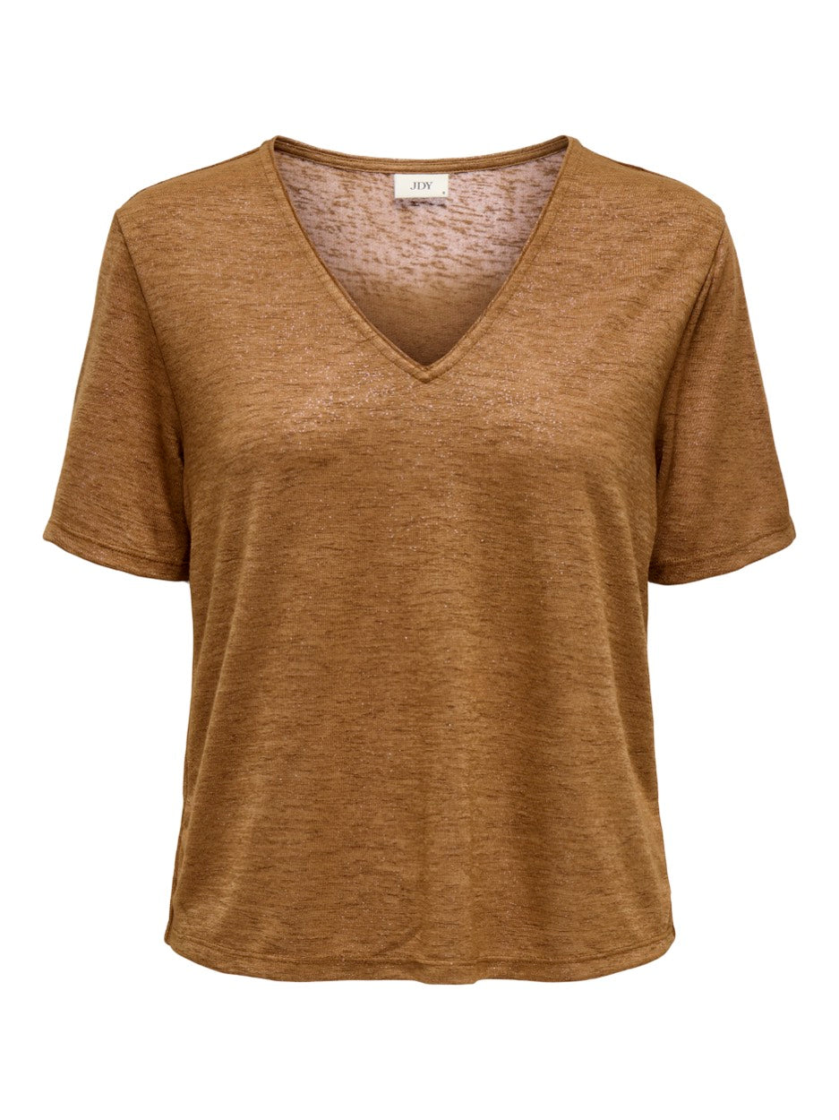 Jdycamille S/s V-neck Glitter Top J - Camel