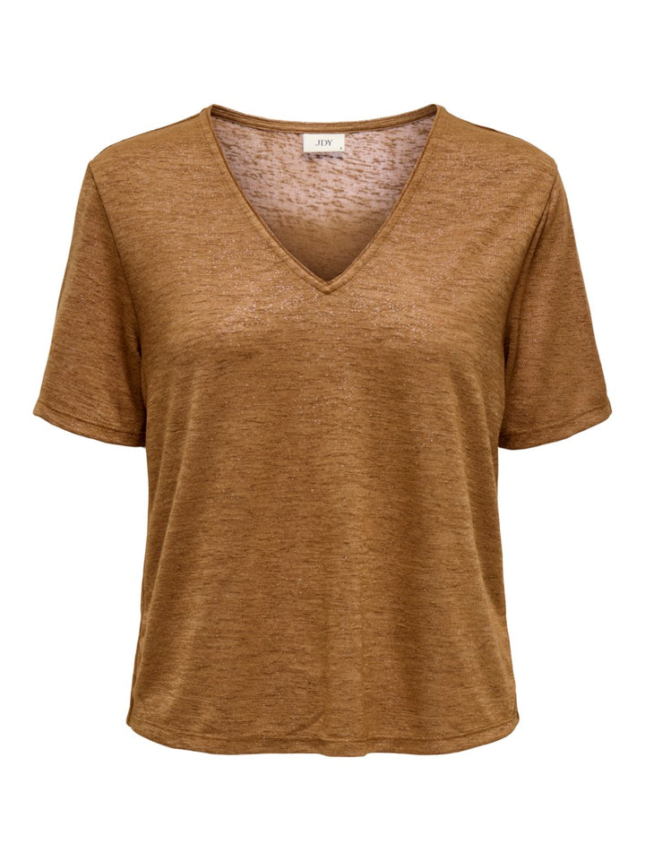 Jdycamille S/s V-neck Glitter Top J - Camel
