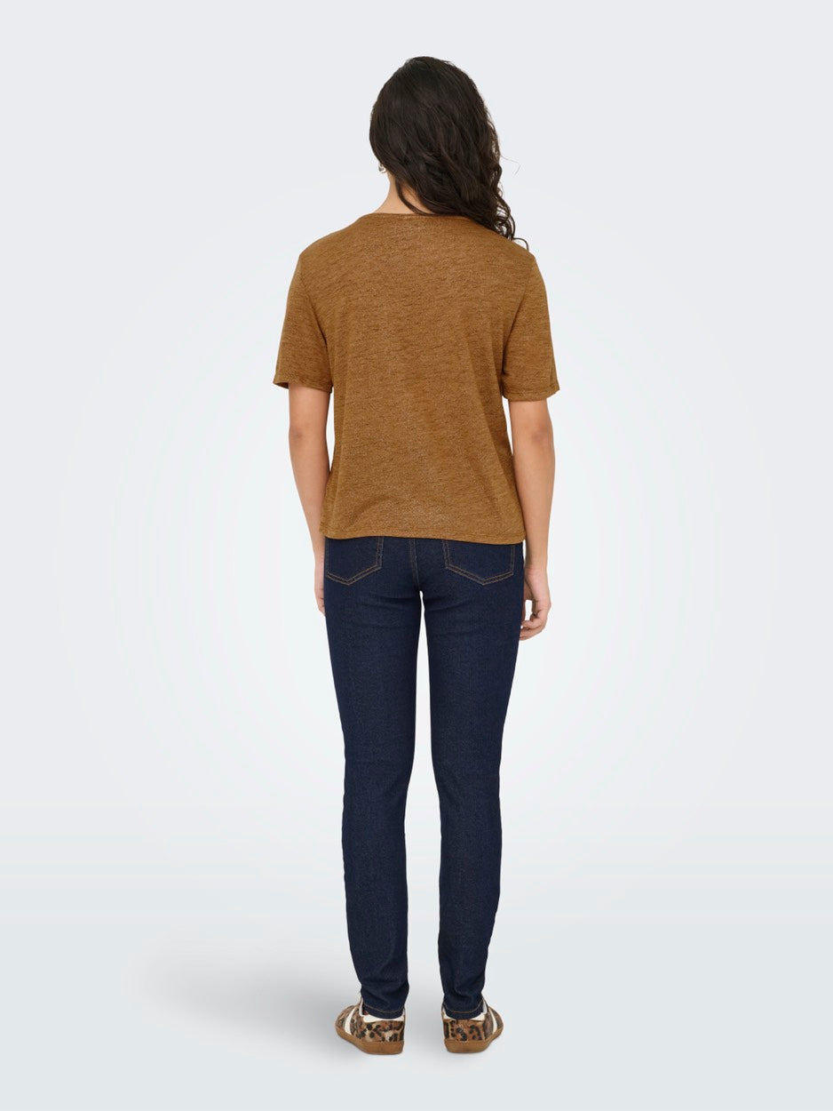Jdycamille S/s V-neck Glitter Top J - Camel