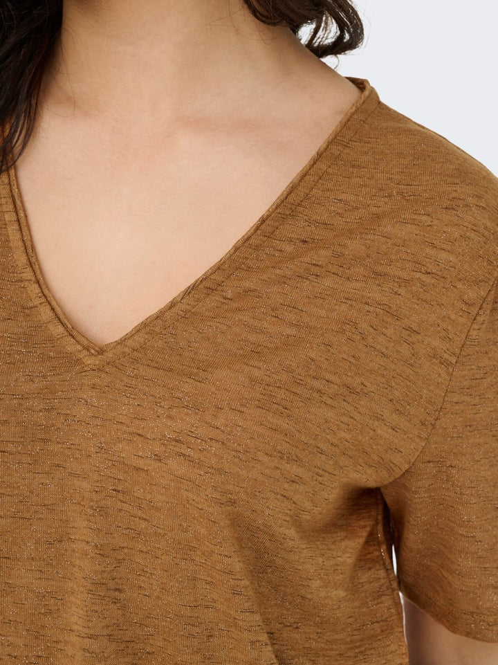 Jdycamille S/s V-neck Glitter Top J - Camel