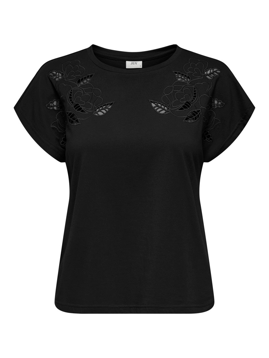 Jdyrose Ss O-neck Emb Top - Zwart