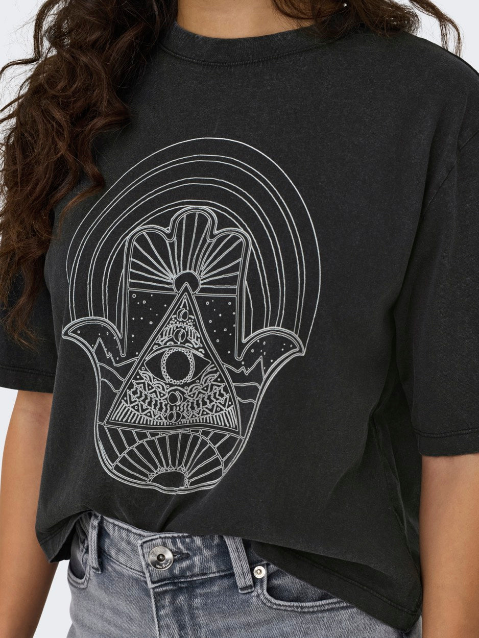 Jdycarla S/s Washed Print Top Jrs - Antraciet