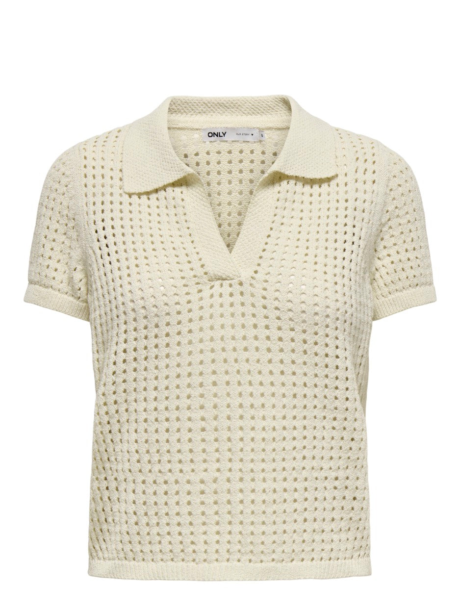 Onlannasofia Life Ss Long Polo Knt - Ecru
