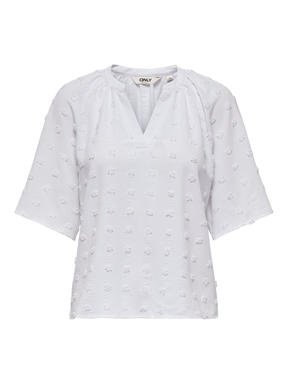 Onlivana Life 34 Dobby V-neck Top Wvn Cs - Wit