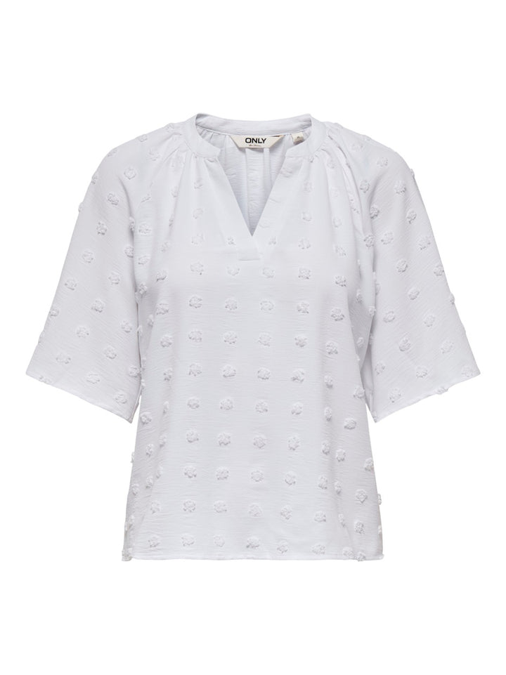 Onlivana Life 34 Dobby V-neck Top Wvn Cs - Wit
